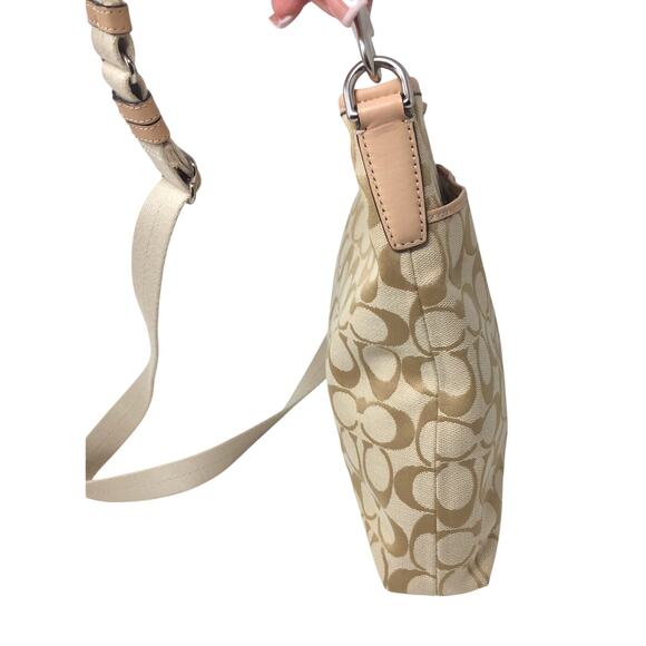 Coach Monogram Tan Canvas Crossbody Bag with Wide Pink Stripe in Center - Picture 3 of 16